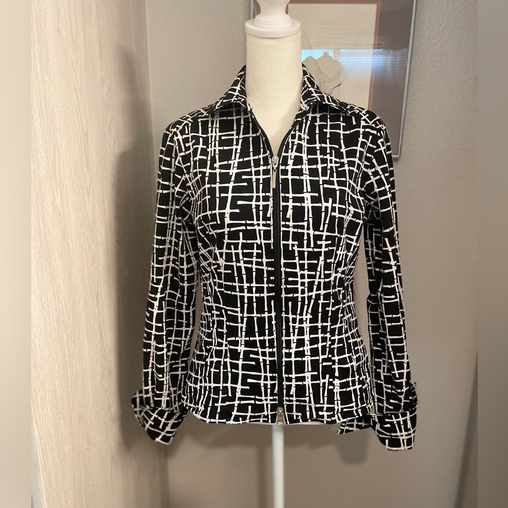 French Laundry Jacket / Blazer Black & White Double Zipper - Size 6